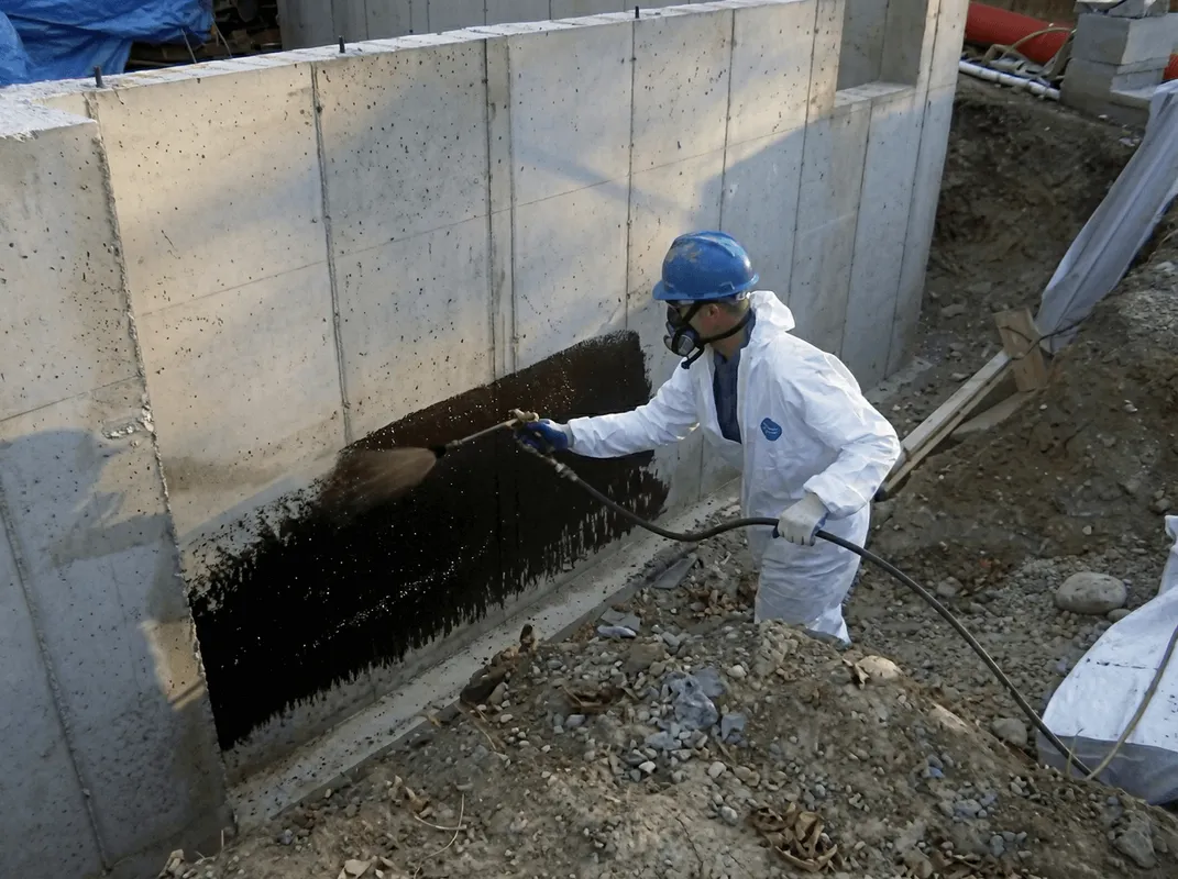 Professional waterproofing the exterior walls of the basement in Stamford, CT