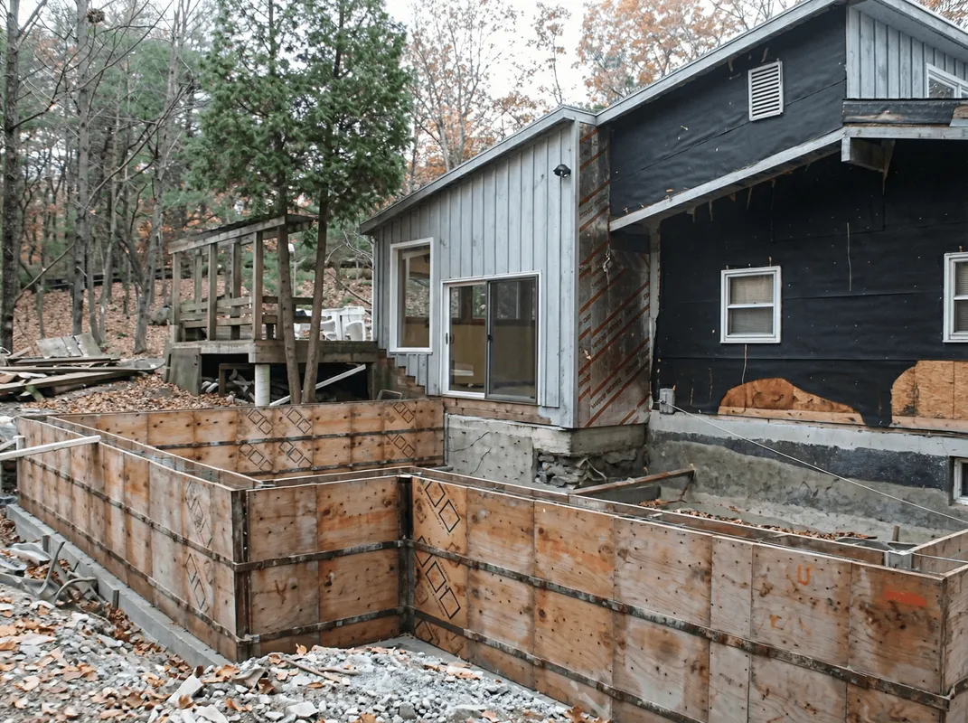 Prepared site with foundation forms for home remodeling and addition project in Stamford, CT